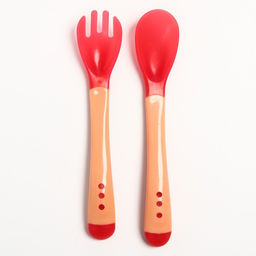 Набор приборов для кормления: термовилка и термоложка, 2 шт., красно-бежевый