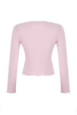 Teen Pembe Pointel Slim/Vucuda Oturan Orme Bluz TWOAW26BZ00012