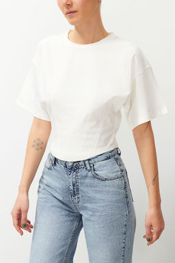 Beyaz Crop Orme T-Shirt TEDSS24TS00008