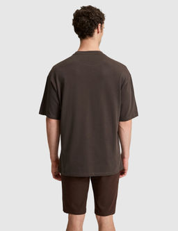 Koyu Kahverengi Comfort Fit %100 Pamuk Bisiklet Yaka Ti__rt
