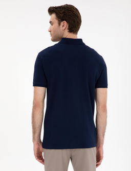 Lacivert Slim Fit %100 Pamuk Polo Yaka Basic Ti__rt