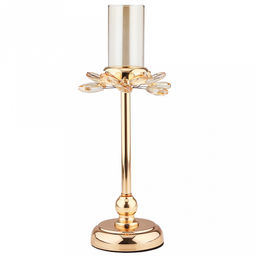Подсвечник металлический "Аурелия" h32,8см, чаша с колбой стекло д5см, h9см, нескользящее основание д10см, золотой/янтарный, в коробке (Китай)