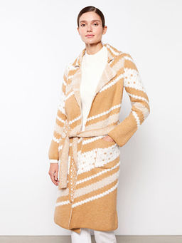 Ceket Yaka Desenli Uzun Kollu Kad?n Triko H?rka