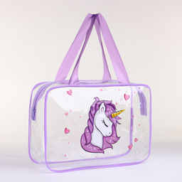 Косметичка-сумка на молнии для бассейна, с ручками, с принтом Единорог, сиреневая