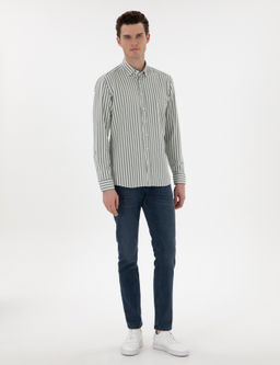 Haki Regular Fit _izgili Uzun Kollu G_mlek - Pierre cardin фото 4