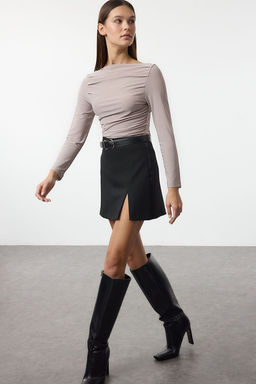 Tas Kay?k Yaka Drapeli Vucuda Oturan Esnek Orme Bluz TWOAW25BZ00109