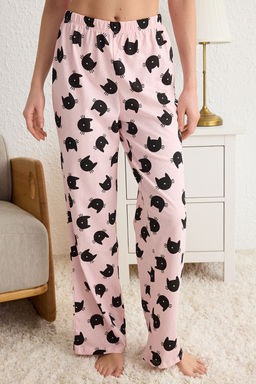 Trendyolmilla Pembe %100 Pamuklu Kedi Desenli Orme Pijama Tak?m? THMSS25PT00161  фото 4