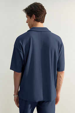 Indigo Oversize/Geni_ Kesim Dokulu Ottoman Polo Yaka T-Shirt TMNSS23PO00020 - Trendyolmilla фото 2