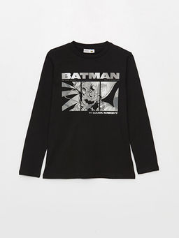 Bisiklet Yaka Batman Bask?l? Uzun Kollu Erkek ?ocuk Ti??rt