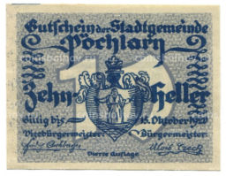 Банкнота 10 геллеров 1920 года Австрия Пёхларн (нотгельд)