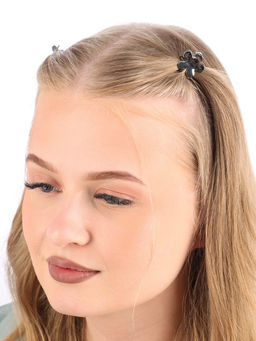 Цена за 6 шт. Крабик для волос «Брианна», цветок, 2 см, тёмное серебро