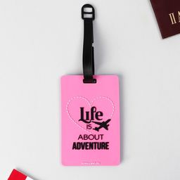 Бирка на чемодан резиновая Life is about adventure, розовая - Simaland фото 3
