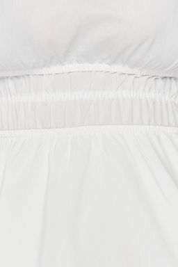 Beyaz Skater/Belden Ac?lan Balon Kollu Astarl? Midi Astarl? Dokuma Elbise TWOSS22EL1768