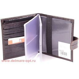 Визитница Premier-V-44 (с хляст, 2х-рядная, 5внут карм, 32карточки) натуральная кожа коричн.темный крокодил (83) 122288  фото 2