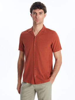 Regular Fit K?sa Kollu Keten Kar???ml? Erkek G?mlek