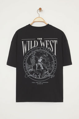 TRENDYOL MAN Siyah Oversize/Genis Kesim %100 Pamuklu S?rt Bask?l? T-Shirt TMNSS24TS00003 - Trendyolmilla фото 20