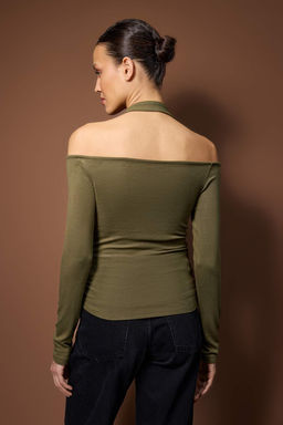 Haki Boyundan Aksesuar Kemer Detayl? Fitted/Vucuda Oturan Orme Bluz TWOAW26BZ00197