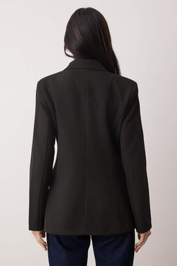 Siyah Aksesuar Dugmeli Dokuma Kruvaze Kapama Blazer Ceket TWOAW26BC00065 - Trendyolmilla фото 4