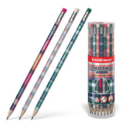 АКЦИЯ Цена за 42 шт. Чернографитный карандаш ErichKrause Tartan, трехгранный, с ластиком, HB (в тубусе по 42 шт.)