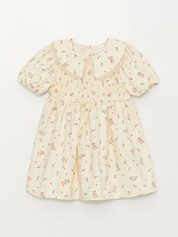 Bebe Yaka K?sa Kollu Desenli K?z Bebek Elbise