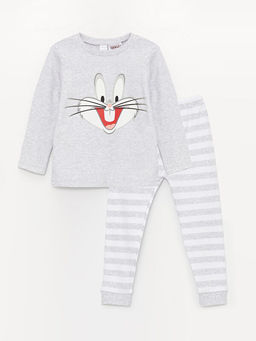 Bisiklet Yaka Uzun Kollu Bugs Bunny Bask?l? Erkek Bebek Pijama Tak?m?