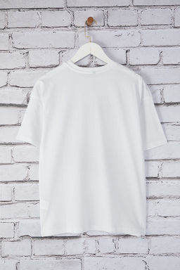 TRENDYOLMILLA Lacivert Kiraz Bask?l? Oversize/Genis Kal?p Orme T-Shirt TWOSS25TS00122  фото 12