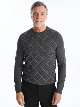 Bisiklet Yaka Uzun Kollu Ekose Erkek Triko Kazak