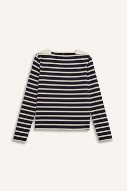 Повседневная полосатая футболка из чесаного хлопка с длинными рукавами и круглым вырезом обычного кроя