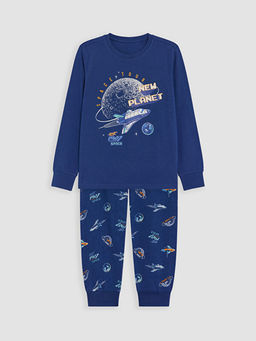 Bisiklet Yaka Bask?l? Erkek ?ocuk Pijama Tak?m