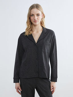 G?mlek Yaka Leopar Desenli Kad?n Pijama Tak?m?