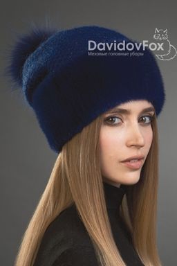Шапка Оливия норка трикотаж индиго