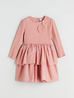 Bisiklet Yaka ?i?ekli K?z ?ocuk Elbise