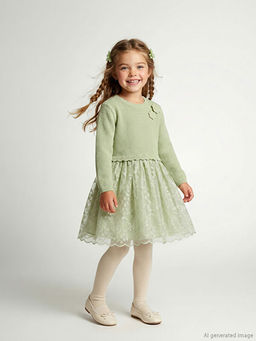 ?i?ek Aplikeli K?z ?ocuk T?ll? Elbise