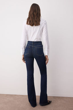 Koyu Mavi Yuksek Bel Flare Jeans TWOSS25JE00052 - Trendyolmilla фото 4