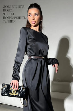 K13286 Платье атласное ЧЕРНЫЙ