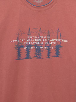 Bisiklet Yaka K?sa Kollu Bask?l? Penye Erkek Ti??rt