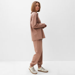 Костюм спортивный женский: джемпер, брюки, MINAKU: Casual Collection, размер 46, бежевый
