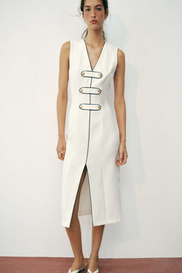VESTIDO MIDI ALAMARES VIVOS CONTRASTE / Blanco