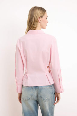 Limited Edition Bej Cicek Nak?s Detayl? Bele Oturan Poplin Gomlek TWOSS26GO00057 - Trendyolmilla фото 6