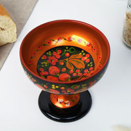 Конфетница на ножке, 14×14 см, дерево, хохлома