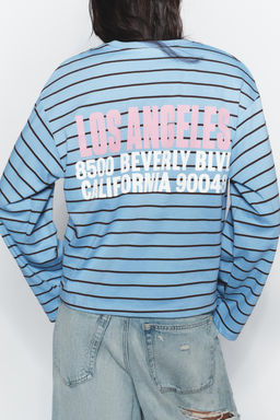 STRIPED T-SHIRT WITH SLOGAN - Zara фото 8