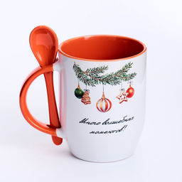 Кружка с ложкой новогодняя Дорого внимание Волшебных моментов, 350 мл