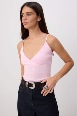 Pembe D_z Fitted Kruvaze _nce Ask_l_ Kolsuz Uzun Pamuk Ribana _rme Atlet TWOSS26AL00069