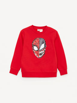 Bisiklet Yaka Spiderman ?ift Y?nl? Payetli Uzun Kollu Erkek ?ocuk Sweatshirt