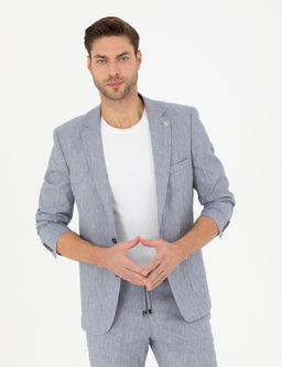 Koyu Mavi Ex. Slim Fit Keten Kar___ml_ Ceket