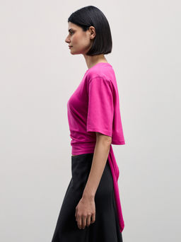 Футболка из хлопка с завязкой на спине / Zarina  фото 4