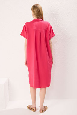 TRENDYOLMILLA Fusya Duz Kesim Muslin Midi Dokuma Elbise TWOSS25EL00171  фото 6