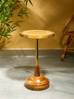 Столик кофейный, 35×35×55 см, манговое дерево, алюминий, коричневый