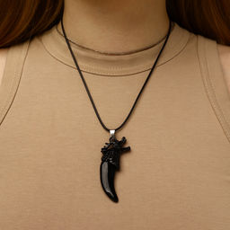 Цена за 2 шт. Кулон унисекс «Клык дракона», цвет чёрный на чёрном шнурке, 45 см