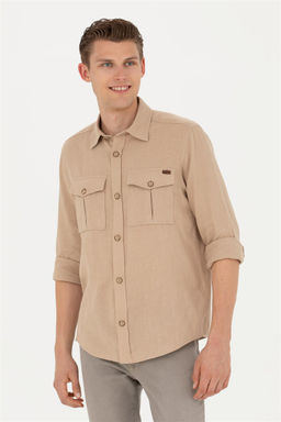 Мужская рубашка песочного цвета с длинным рукавом - U.s. polo assn фото 8